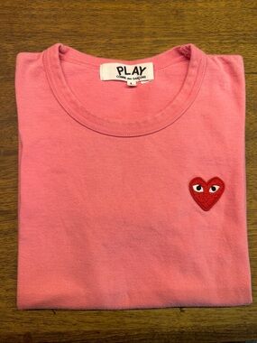 Comme des Garçons PLAY Pink Short Sleeve Tee with Red Heart Patch